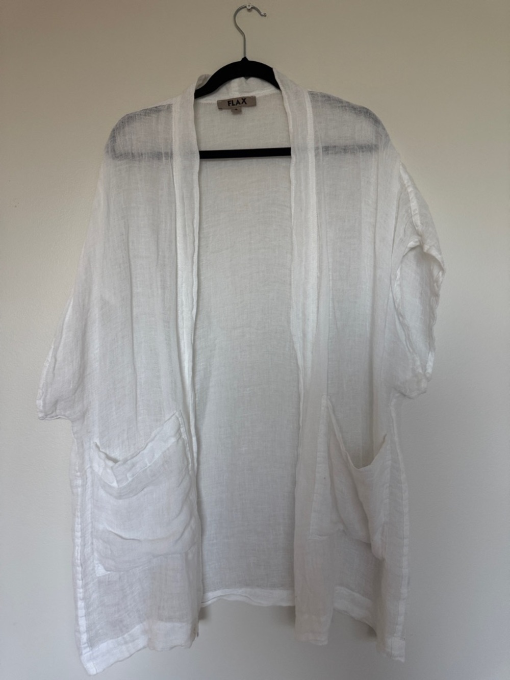 NWOT Flax White Linen Open-Front Kimono Duster